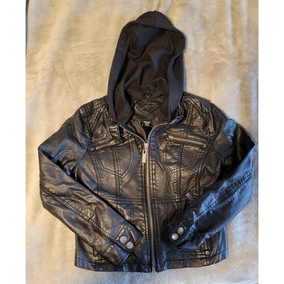 JOUJOU Girls Black Faux Leather Jacket  size M  10/12 - Picture 9 of 13